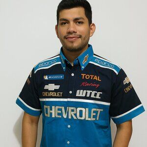 Racing Team Shirt Chevrolet WTCC Blue Button-Up Short Sleeve XXL